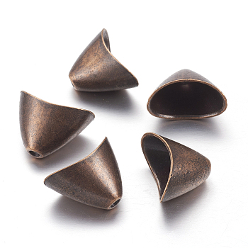 Tibetan Style Alloy Triangle Apetalous Bead Cones, For Tassels Pendant,  Cadmium Free & Nickel Free & Lead Free, Red Copper, 14x20x12mm, Hole: 2mm
