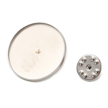 304 Stainless Steel Brooch Findings, Brooch Base Settings, Flat Round, Stainless Steel Color, 26.5x2mm, Tray: 25.5mm