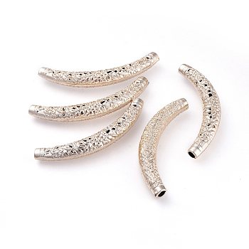 Nickel Free & Lead Free Golden Alloy Curved Tube Beads, Curved Tube Noodle Beads, Long-Lasting Plated, 67x10x9mm, Hole: 4mm