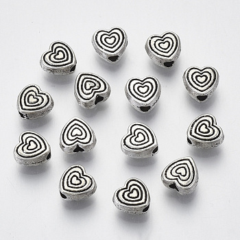 Tibetan Style Alloy Beads, Heart, Cadmium Free & Lead Free, Antique Silver, 6x6x3mm, Hole: 1.6mm, about 2000pcs/1000g