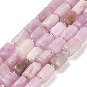 Natural Kunzite Beads Strands, with Seed Beads, Faceted Column, 9~11x6~7.5x6~7.5mm, Hole: 1.2mm, about 30pcs/strand, 15.16~15.55 inch(38.5~39.5cm)