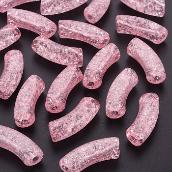 Transparent Crackle Acrylic Beads, Curved Tube, Pink, 35x11.5x13.5mm, Hole: 3.5mm, about 148pcs/500g