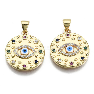 Real 16K Gold Plated Colorful Evil Eye Brass+Cubic Zirconia Pendants