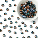 100Pcs Crackle Glass Beads, Round, Two Tone, Dark Blue, 6~6.5mm, Hole: 1.2mm(CCG-YW0001-19A-08)