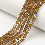 Electroplate Glass Beads Strands, Half Rainbow Plated, Faceted, Rondelle, Saddle Brown, 4x3mm, Hole: 0.8~1mm, about 105~110pcs/strand, 38~39cm(EGLA-A044-T4mm-L02)
