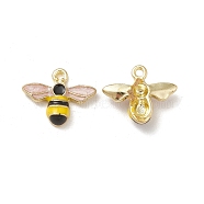 Alloy Enamel Pendants, Light Gold, Bees Charms, Black, 12x14.5x4mm, Hole: 1.2mm(PALLOY-M199-04G)