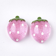 Resin Cabochons, with Glitter Powder, Strawberry, Pearl Pink, 19x15x9mm(X-CRES-Q210-07B)