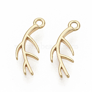 Brass Charms, Nickel Free, Real 18K Gold Plated, Branch, 13.5x5.5x1.5mm, Hole: 1.2mm(KK-T051-28G-NF)