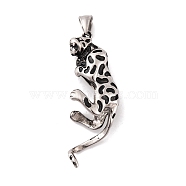 304 Stainless Steel Big Pendants, Leopard Charm, Antique Silver, 61.5x21.5x13mm, Hole: 4.5x9mm(STAS-K283-31AS)