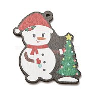 Wood Pendants, Christmas Theme Charms, Snowman, 44.5x42x2.5mm, Hole: 1.8mm(WOOD-Z003-02A)