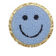 Flat Round with Smiling Face Computerized Towel Embroidery Cloth Iron on/Sew on Patches, Chenille Appliques, Costume Accessories, Cornflower Blue, 50mm(SMFA-PW0001-54B)