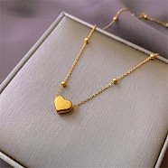 Heart Pendant Necklaces, Titanium Steel Cable Chain Necklace for Women, Real 18K Gold Plated, 17.72 inch(45cm)(WG78467-01)