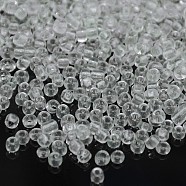 Glass Seed Beads, Transparent, Round, Round Hole, White, 8/0, 3mm, Hole: 1mm, about 1111pcs/50g, 50g/bag, 18bags/2pounds(SEED-US0003-3mm-1)