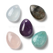 Natural Mixed Gemstone Teardrop Charms, for Pendant Necklace Making, 14x10x6mm, Hole: 1mm(G-M410-01)