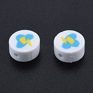 Handmade Polymer Clay Beads, Flat Round, Lightning Pattern, 9~9.5x4.5~5mm, Hole: 1.6mm(CLAY-N011-81B)