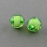 Transparent Acrylic Beads, Bead in Bead, Faceted, Round, Lime Green, 10mm, Hole: 2mm, about 1040pcs/500g(TACR-S086-10mm-23)