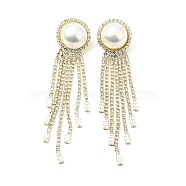 Crystal Rhinestone Dangle Stud Earrings with Imitation Pearl, Brass Long Tassel Earrings with 925 Sterling Silver Pins for Women, Light Gold, Round Pattern, 93mm, Pin: 0.8mm(EJEW-C037-02F-LG)