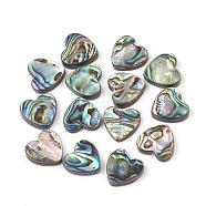 Abalone Shell/Paua Shell Beads, Heart, Colorful, 14x14x4mm, Hole: 1.2mm(X-SHEL-T005-01)