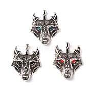 304 Stainless Steel Pendants, with Rhinestone Eyes, Wolf, Mixed Color, 49x39x7mm, Hole: 5.5X9.5mm(STAS-M299-05AS)