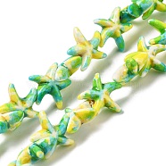Synthetic Turquoise Dyed Beads Strands, Fuel Injection Effect, Starfish, Green Yellow, 13.5~14x14~15x5mm, Hole: 1.5mm, about 35~37pcs/strand, 14.17''~14.96''(36~38cm)(G-P507-04G)