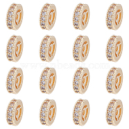 Brass Micro Pave Clear Cubic Zirconia Beads, Nickel Free, Wheel, Real 14K Gold Plated, 8.5x2.5mm, Hole: 1.6mm, 16pcs/box(KK-DC0001-47)