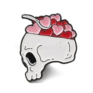 Skull Enamel Pins, Black Tone Alloy Brooches for Backpack Clothes, Halloween Theme, Heart, 27x24x2mm(JEWB-K016-01C-EB)