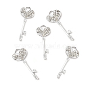 Alloy Rhinestone Pendants, Platinum Tone Heart Key Charms, Crystal, 36x14.5x2.5mm, Hole: 3x4mm(ALRI-C007-60P)