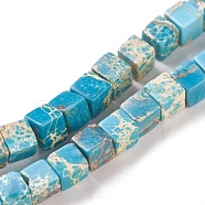 Natural Imperial Jasper Beads Strands, Dyed, Cube, Light Sky Blue, 4.5x4.5x4.5mm, Hole: 0.8mm, about 87~88pcs/strand, 15.1 inch~15.3 inch(38.5~39cm)(X-G-I248-02F)