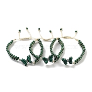 Synthetic Malachite Braided Round Bead Bracelets, Adjustable Brass Gems Butterfly Bracelets for Women, Inner Diameter: 2-1/8~3-1/4 inch(5.5~8.1cm)(BJEW-K251-06F)