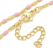 Brass Enamel Column Link Chain Necklaces, Real 18K Gold Plated, Lead Free & Cadmium Free & Nickel Free, Long-Lasting Plated, Pink, 17.76 inch(45.1cm)(NJEW-H039-04A-01G)