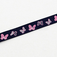 Single Face Butterfly Printed Polyester Grosgrain Ribbon, Midnight Blue, 3/8 inch(9mm), about 100yards/roll(91.44m/roll)(OCOR-S033-9mm-05)
