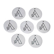 304 Stainless Steel Charms, Laser Cut, Designed Letter Engraved, Flat Round, Stainless Steel Color, Letter.A, 14x1mm, Hole: 1.2mm(STAS-T059-26P-A)
