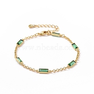 Rectangle Cubic Zirconia Chain Bracelets, Real 18K Gold Plated Brass Jewelry for Women, Cadmium Free & Nickel Free & Lead Free, Medium Sea Green, 6-1/2 inch(16.5cm)(BJEW-G654-02G-03)