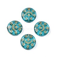 Plating Acrylic Beads, Metal Enlaced, Flat Round, Dark Turquoise, 12.5x4.5mm, Hole: 1.6mm(X-PACR-N008-022)