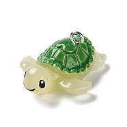 Sea Animal Theme Opaque Resin Pendants, Turtle Charms with Platinum Tone Iron Loops, Green, 12.5x26x21.5mm, Hole: 2mm(X-RESI-D071-04J)