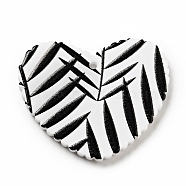 Printed Acrylic Pendants, Heart with Leaf Pattern, Black, 26x31.5x2mm, Hole: 1.5mm(SACR-G018-04B)