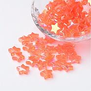 Eco-Friendly Transparent Acrylic Beads, Star, Orange, AB Color, about 10mm in diameter, 4mm thick, hole:1.5mm. about 2140pcs/500g(PL556-4)