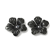 304 Stainless Steel Bead Caps, 5-Petal Flower, Black, 21x20x3.5mm, Hole: 1.6mm(STAS-P363-06EB)