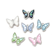 Rack Plating Brass & Shell Butterfly Charms with Epoxy Resin, Long-lasting Plated, Cadmium Free & Lead Free, Platinum, Mixed Color, 8.5x10x2mm, Hole: 1mm(KK-K380-02P)