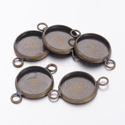 Brass Cabochon Connector Settings, Plain Edge Bezel Cups, Nickel Free, Flat Round, Antique Bronze, Tray: 12mm, 22x14x2mm, Hole: 2mm(KK-E058-AB-NF)