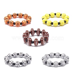 Sport Theme Acrylic Beaded Stretch Bracelet for Kids, Mixed Color, Inner Diameter: 1-5/8 inch(4.2cm)(BJEW-JB08550)