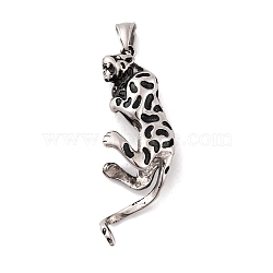 304 Stainless Steel Big Pendants, Leopard Charm, Antique Silver, 61.5x21.5x13mm, Hole: 4.5x9mm(STAS-K283-31AS)