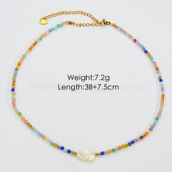 Handmade Natual Pearl & Natural Quartz & Shell Beaded Necklaces, Stainless Steel Necklace Jewelry for Women, 14.96 inch(38cm)(XL1709-6)