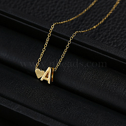 Alloy Letter Heart Pendant Necklaces for Women, Golden, Letter A, 15.75 inch(40cm)(WGBB55E-23)