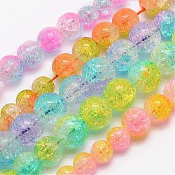 Natural Crackle Quartz Graduated Beads Strands, Dyed, Round, Mixed Color, 6~12mm, Hole: 1mm, about 59pcs/strand, 17.5 inch(44.5cm)(G-F483-01)