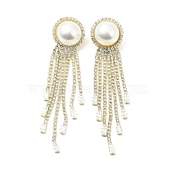 Crystal Rhinestone Dangle Stud Earrings with Imitation Pearl, Brass Long Tassel Earrings with 925 Sterling Silver Pins for Women, Light Gold, Round Pattern, 93mm, Pin: 0.8mm(EJEW-C037-02F-LG)