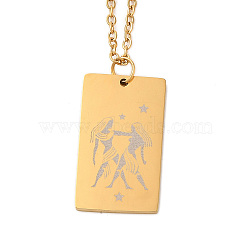 Golden 202 Stainless Steel Constellation Pendants Necklaces, Rectangle, Gemini, 15.94 inch(40.5cm)(NJEW-K380-02G-11)