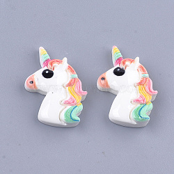 Resin Cabochons, Unicorn, White, 25x18x5.5mm(X-CRES-T015-18)