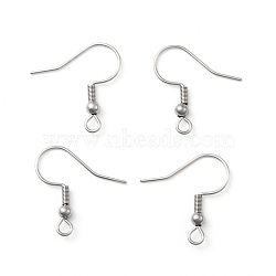 Tarnish Resistant 316 Surgical Stainless Steel Earring Hooks, with Horizontal Loop, Stainless Steel Color, 20x19.5mm, Hole: 2mm, 21 Gauge, Pin: 0.7mm(STAS-N019-02)