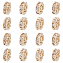 Brass Micro Pave Clear Cubic Zirconia Beads, Nickel Free, Wheel, Real 14K Gold Plated, 8.5x2.5mm, Hole: 1.6mm, 16pcs/box(KK-DC0001-47)